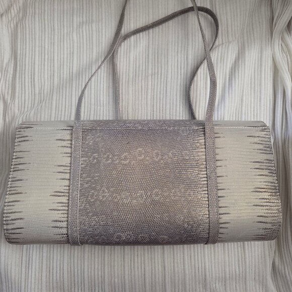 VTG Stuart Weitzman White Silver Embossed Leather Shoulder Bag Made in Spain - Picture 4 of 9